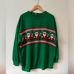 Vintage Nutcracker Smocked Santa’s Green Christmas Holiday Crewneck Sweater